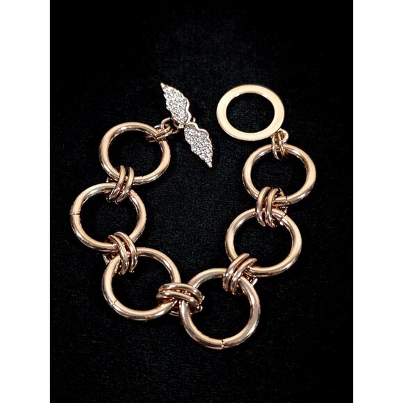 Victorias Secret Angel Wing Rose Gold Tone Round Chain Toggle Bracelet 8 in - Picture 1 of 9
